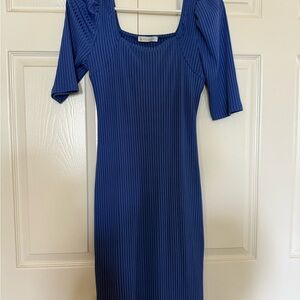 Elegant Blue Ribbed Dress